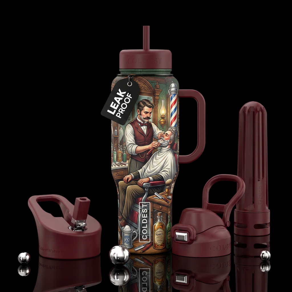Barber at work circa 1900 water bottle design