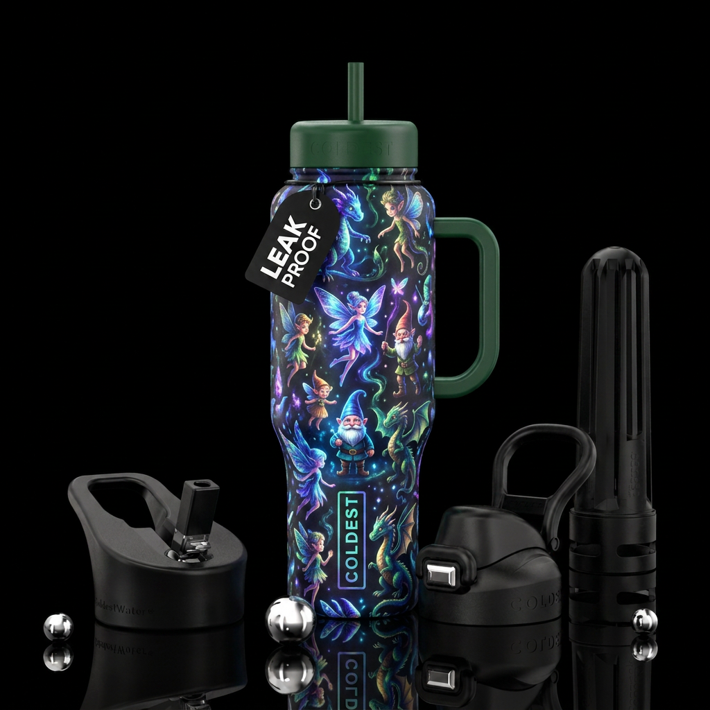 Glowing dancing Fairy tale creatures water bottle design