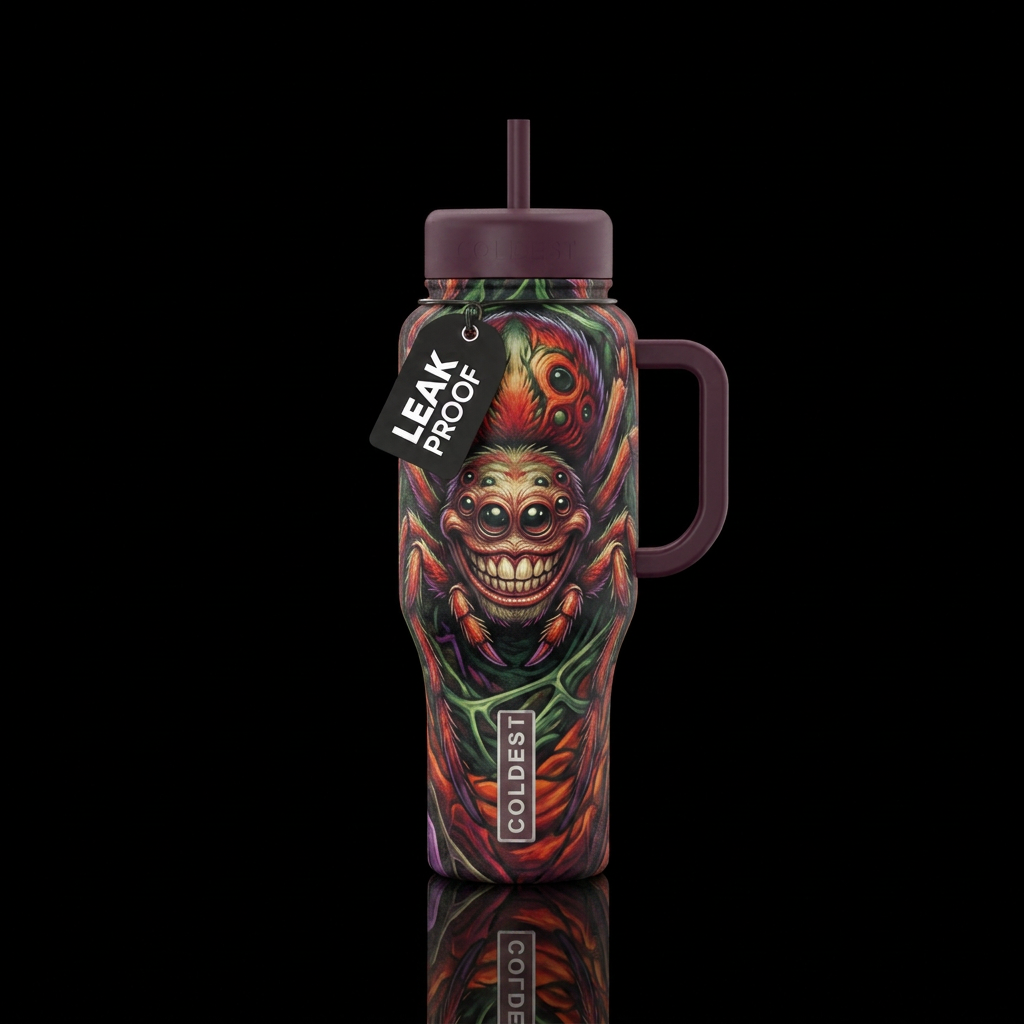 Creepy Grinning Spider water bottle design