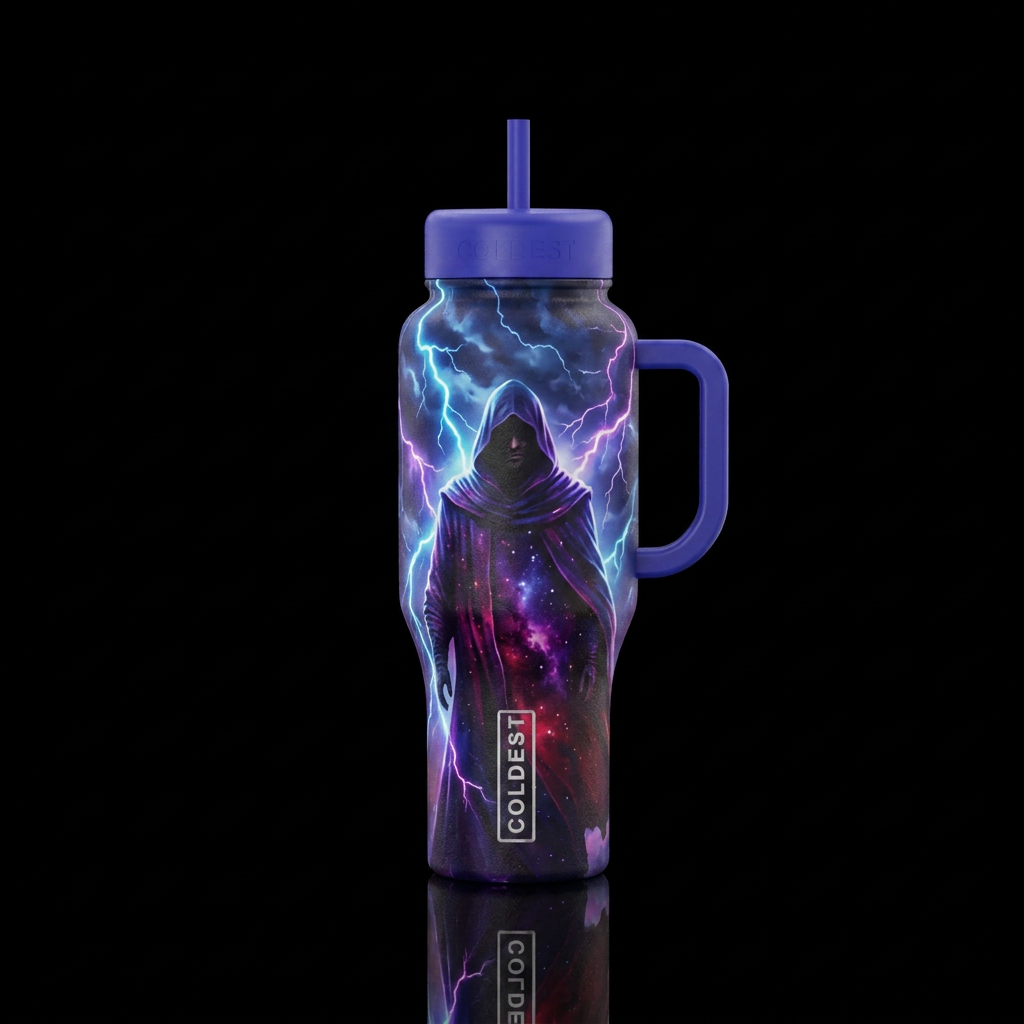 Mysterious man in lightning storm water bottle design
