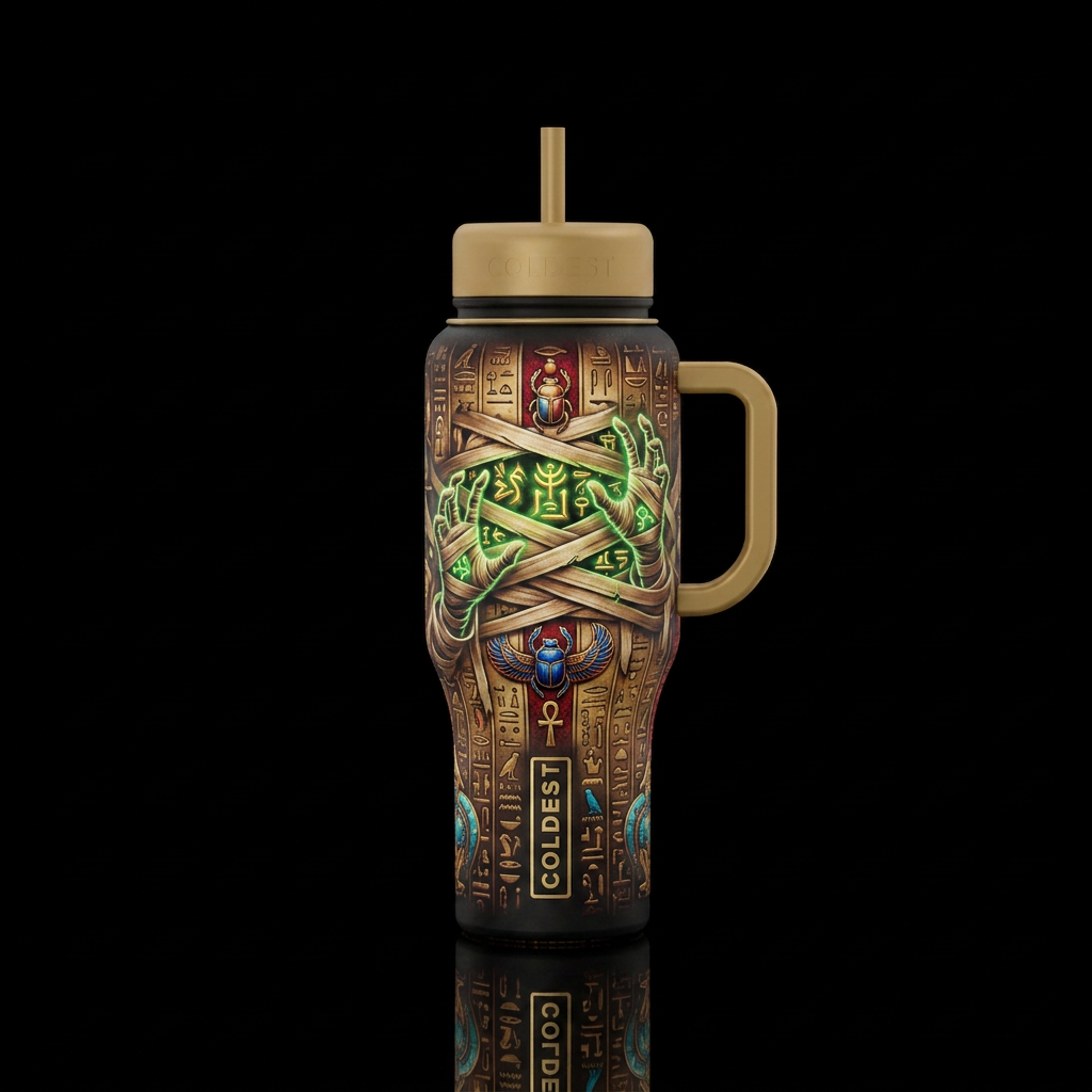 Mummy's curse water bottle design