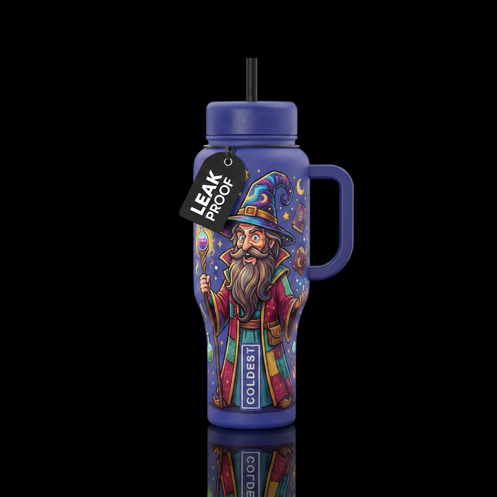 Comical Wizard water bottle design