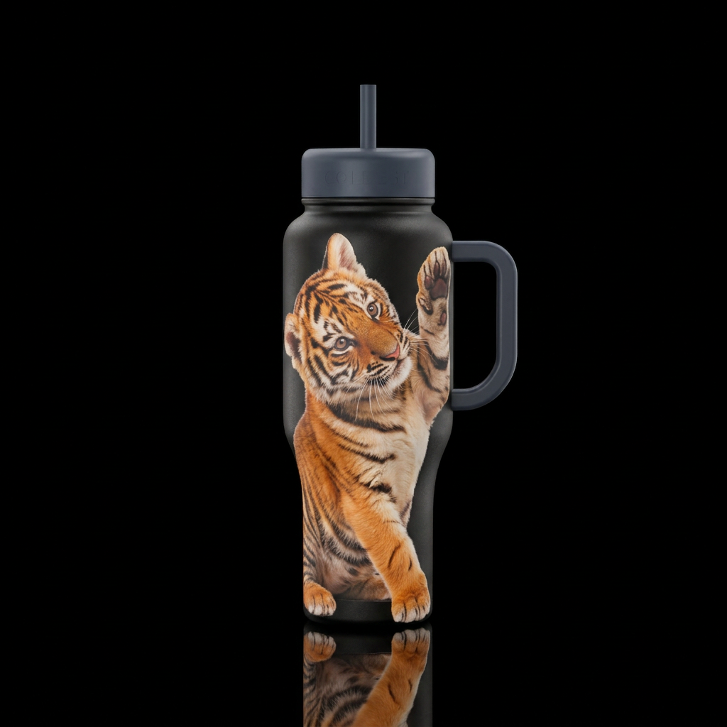 Baby Tiger playing water bottle design