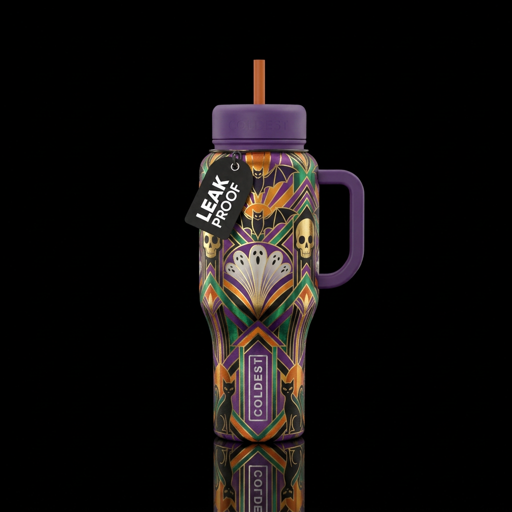 Art Deco Halloween water bottle design