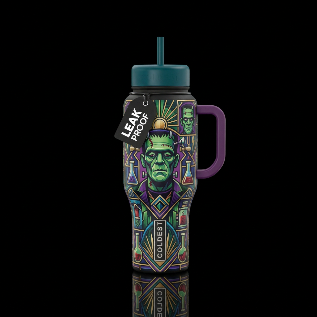 Frankenstein Art Deco water bottle design