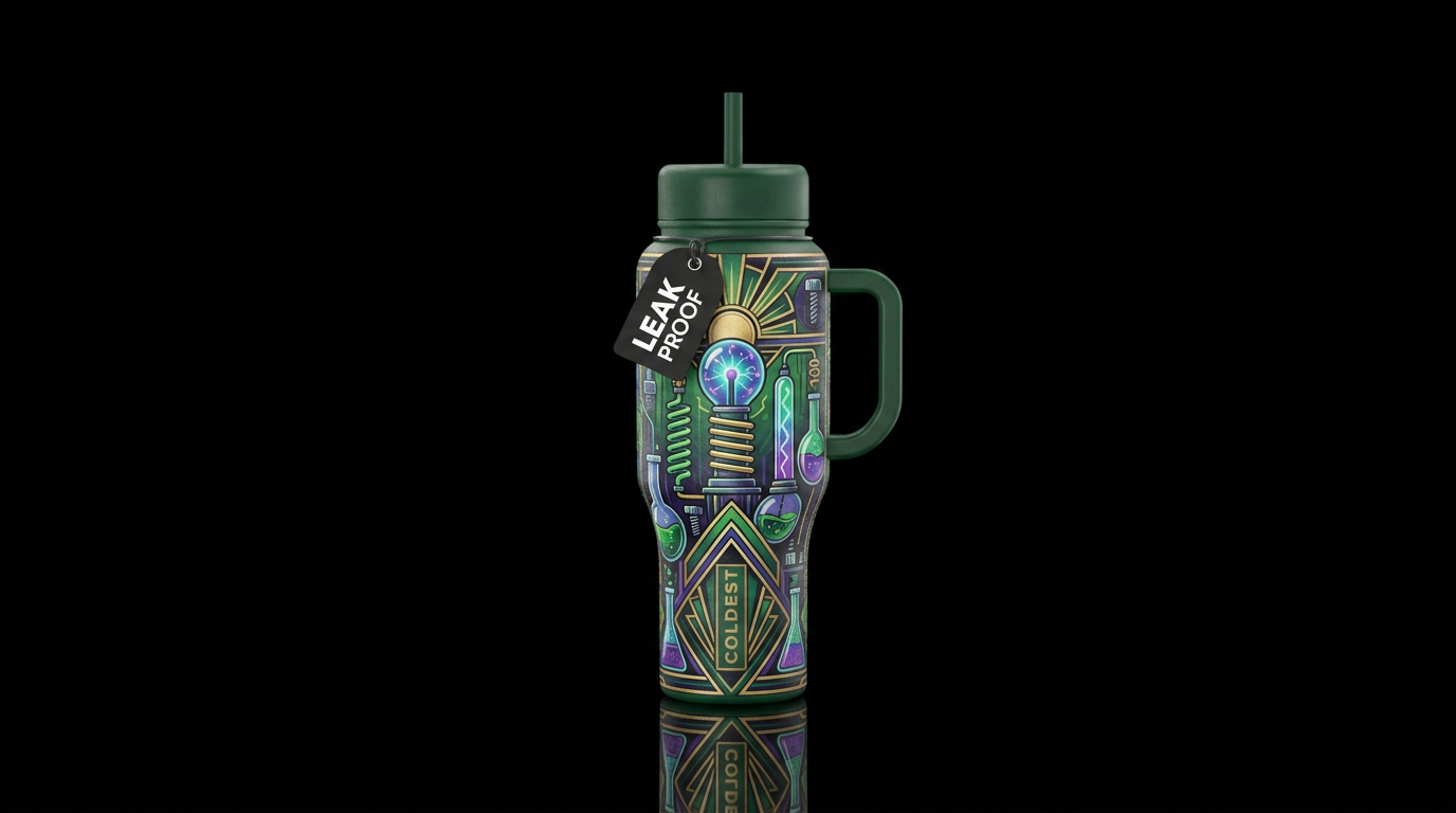 Frankenstein's lab art deco water bottle design