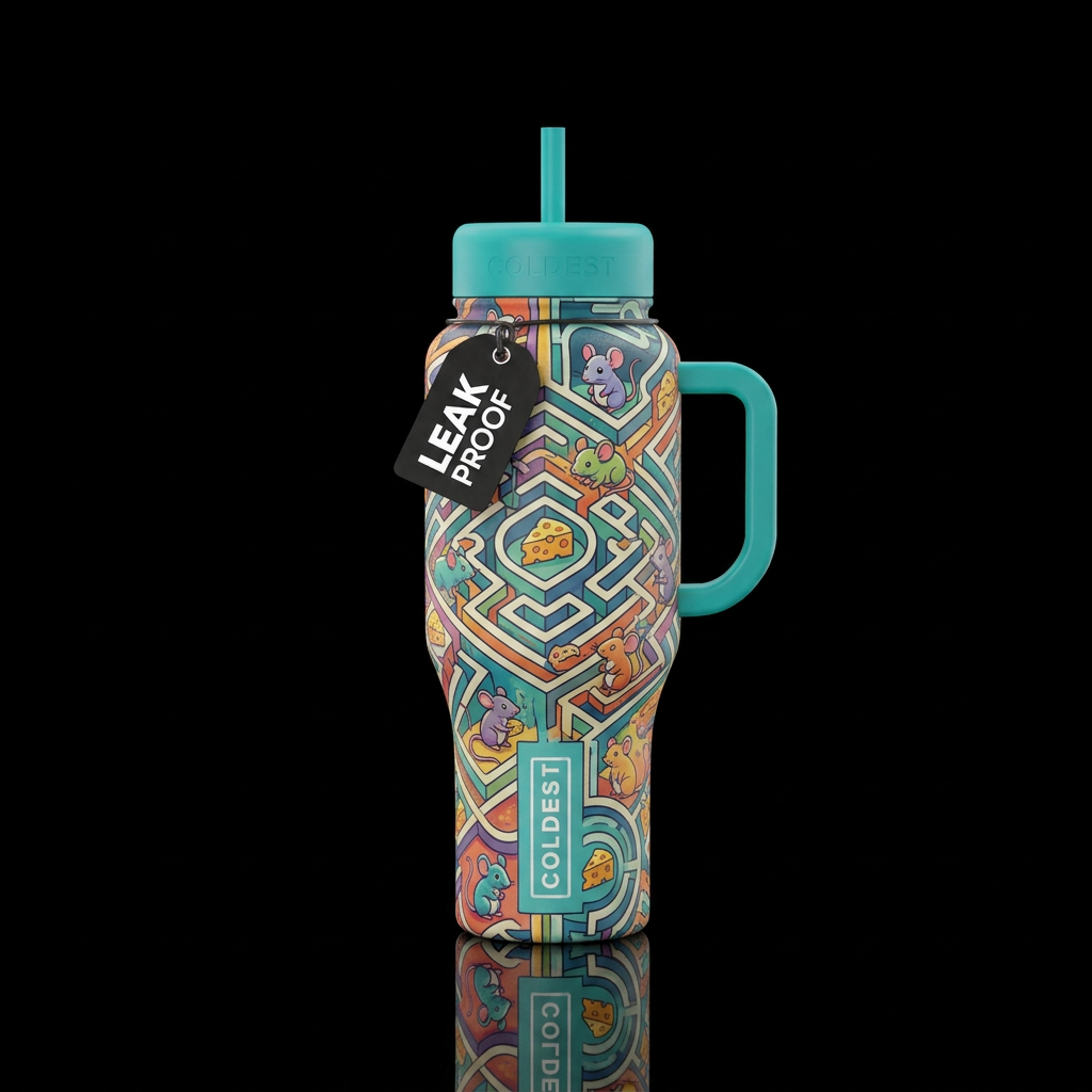 Mice in a maze water bottle design