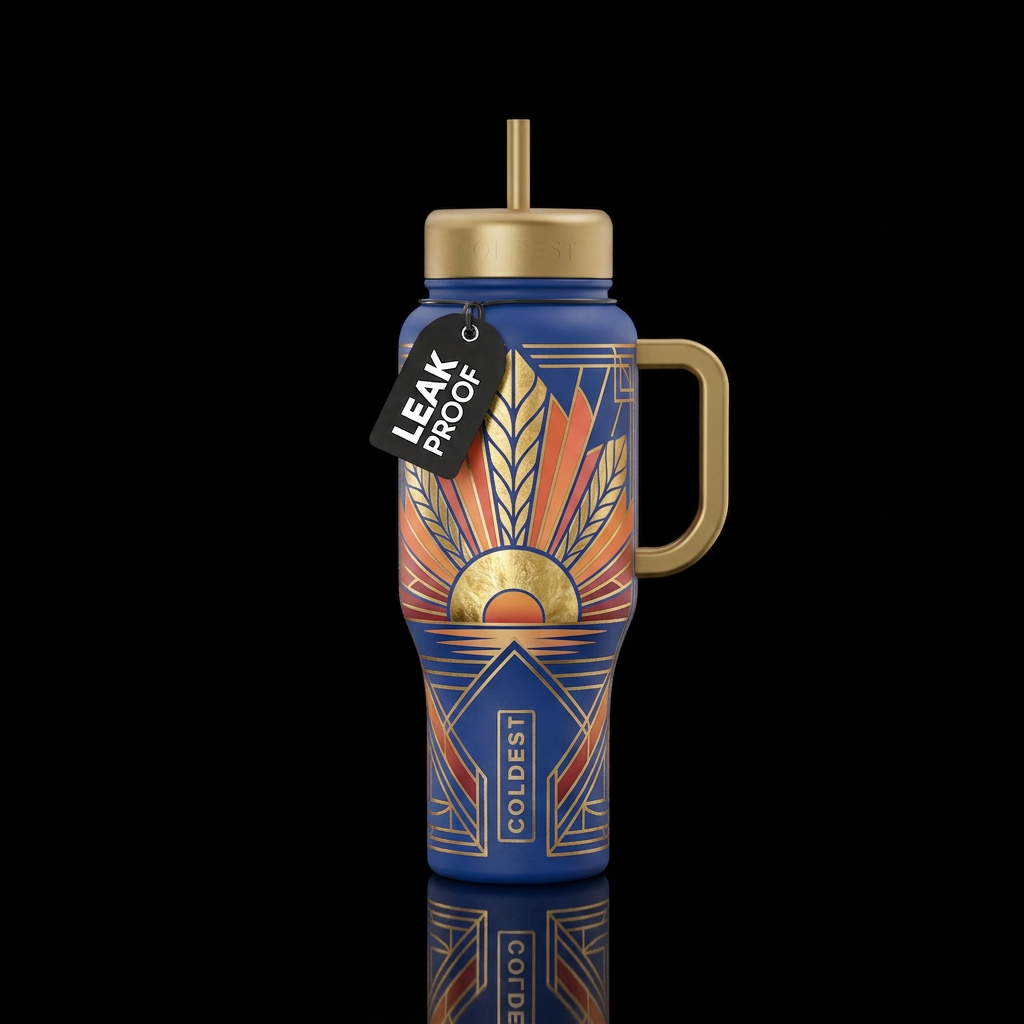 Art Deco sunrise water bottle design