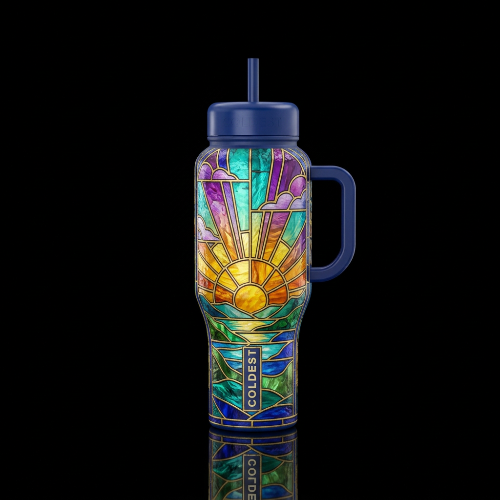 Art Deco Stained glass Sunrise water bottle design