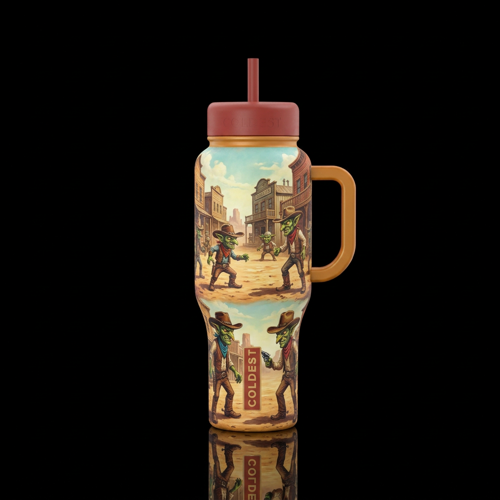 Goblins in a showdown in a old west town water bottle design