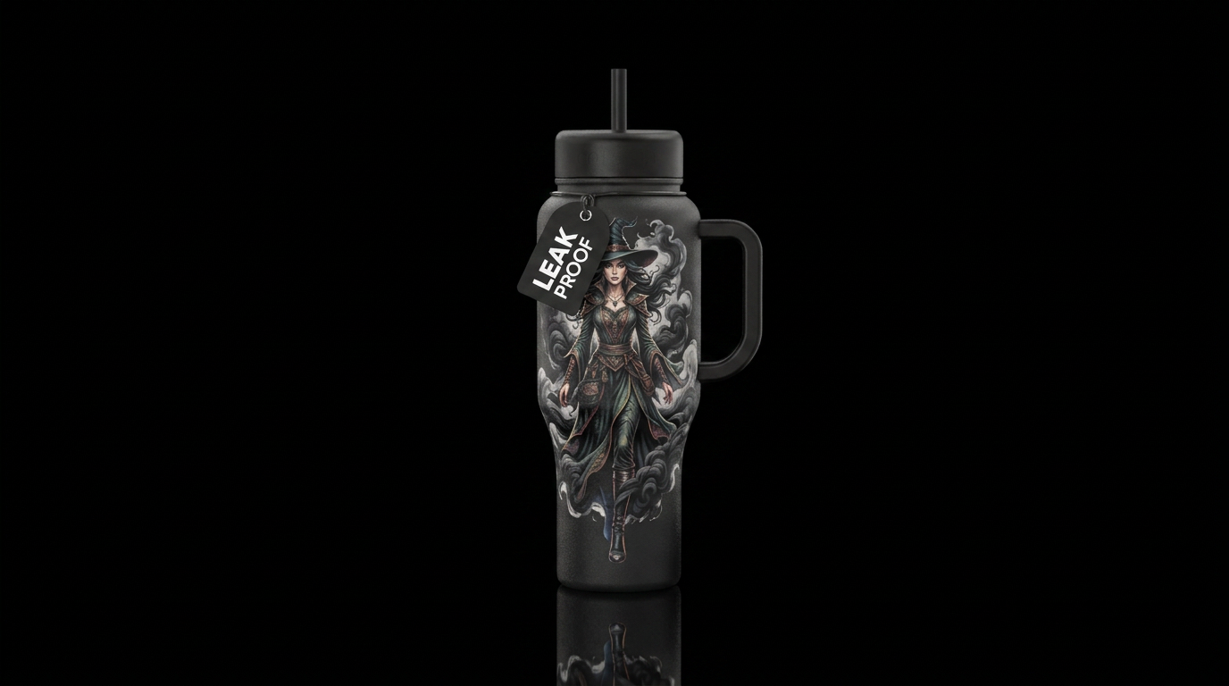Beautiful witch with black smoke coming off her bo... water bottle design