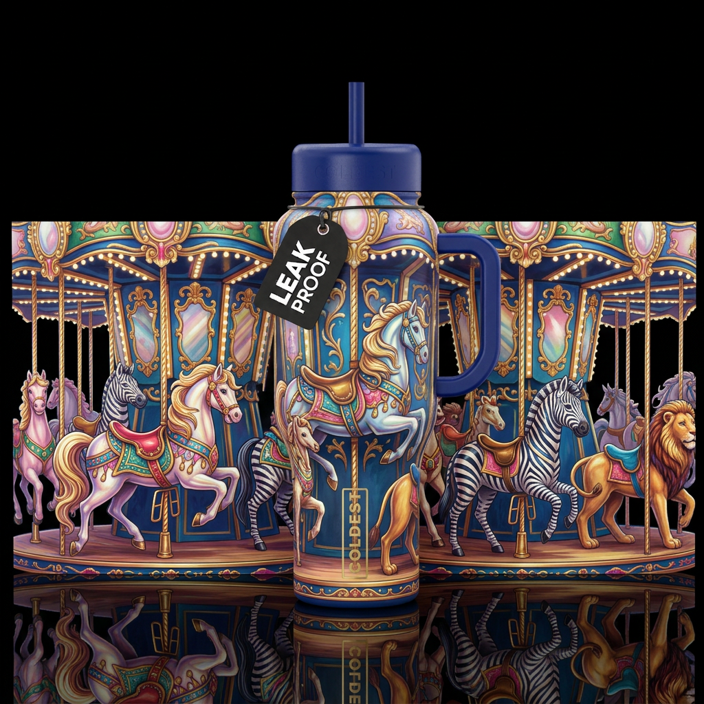 Carousel wrapping around the bottle water bottle design
