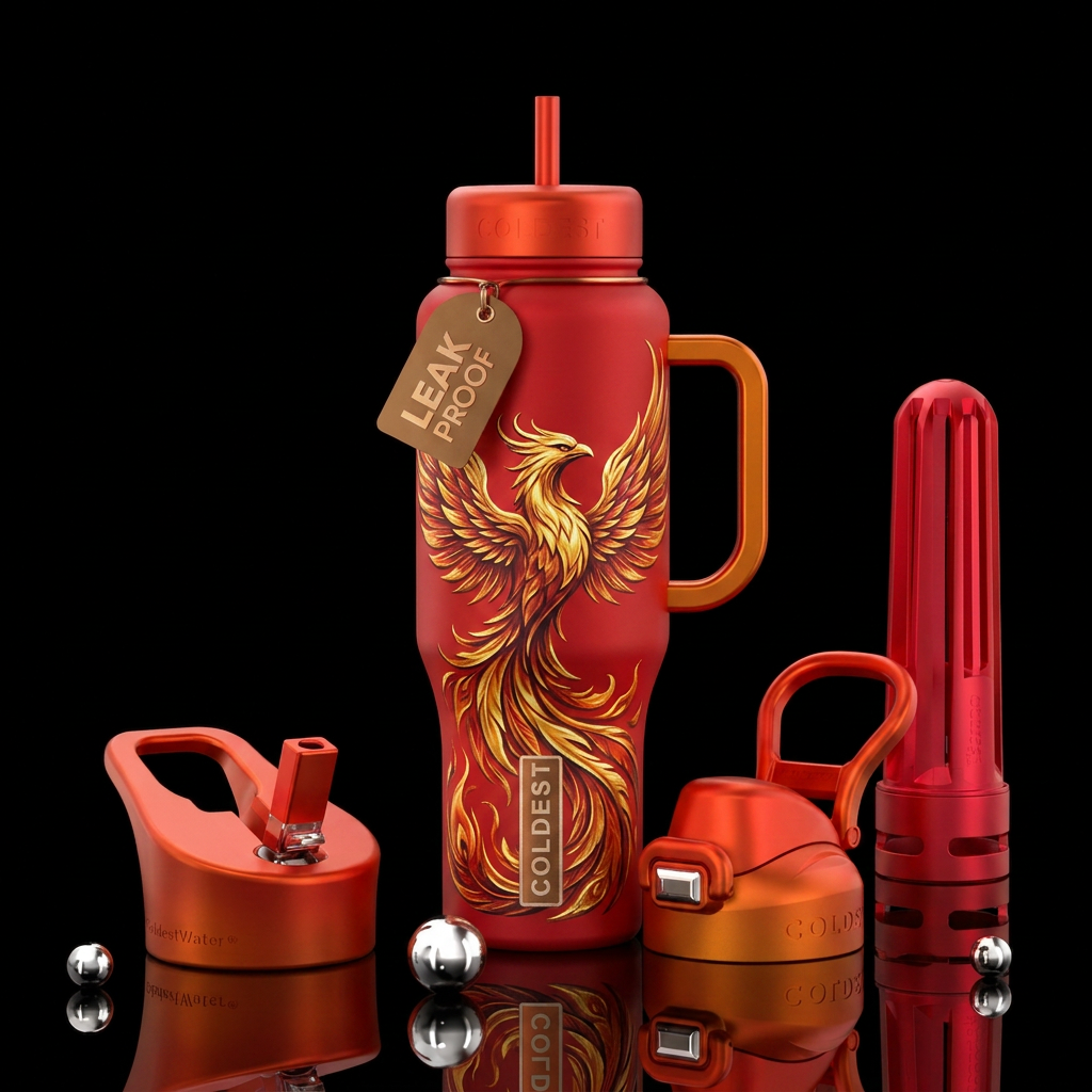 Phoenix fire bird water bottle design