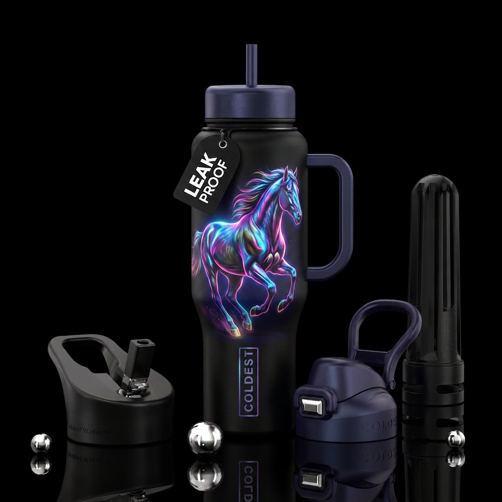 Midnight mustang glowie, one horse only water bottle design