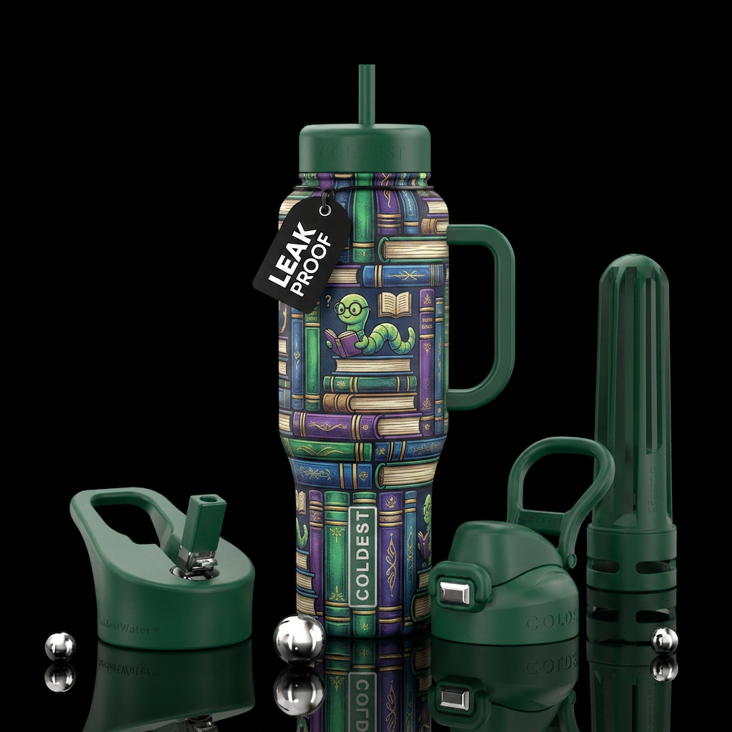 Bookworm water bottle design