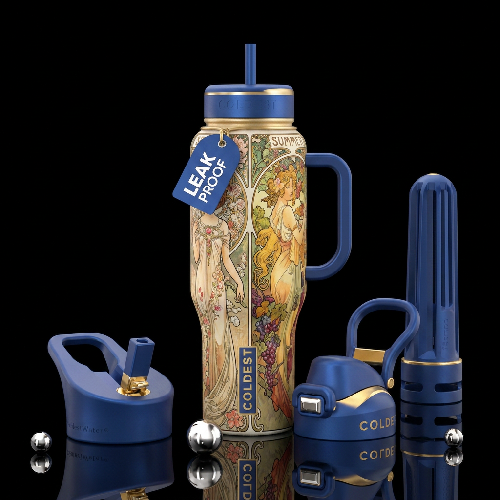 Alphonse mucha four seasons water bottle design