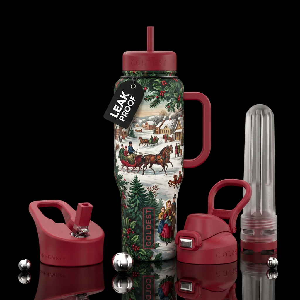 Currier & Ives christmas water bottle design