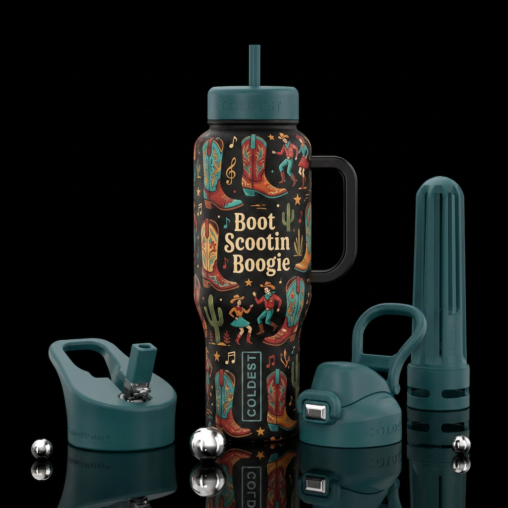 Boot scooting boogie water bottle design