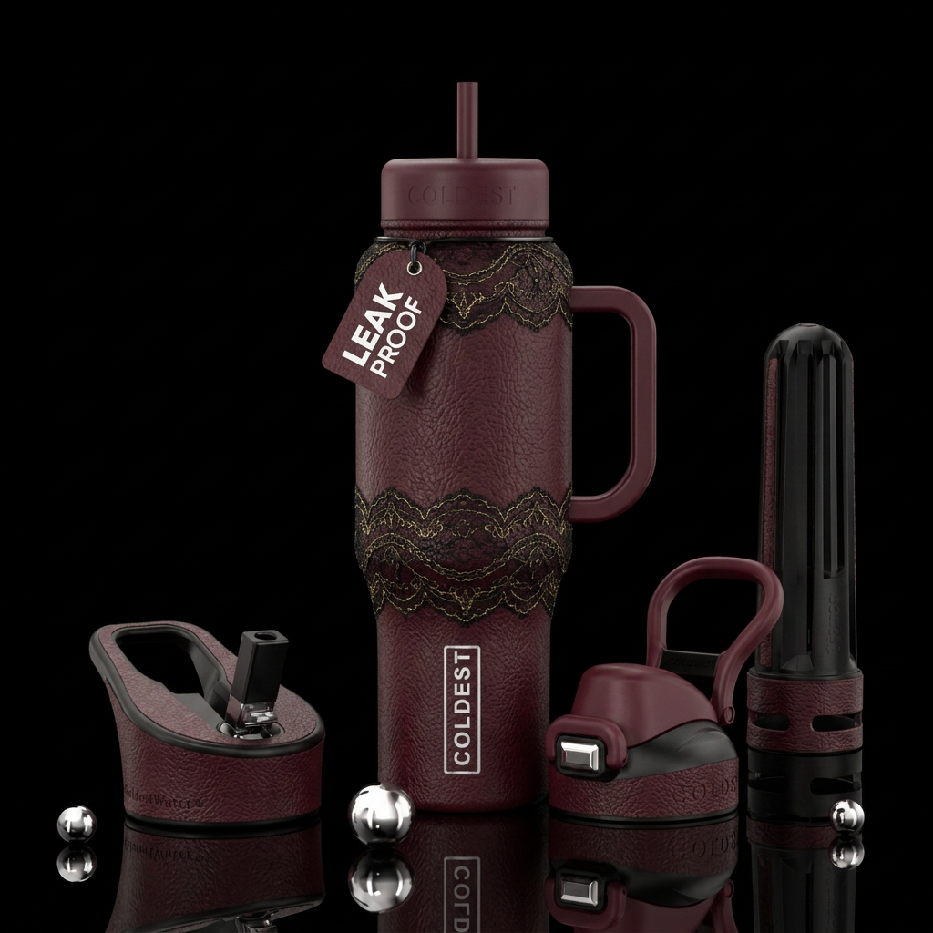 Leather and lace water bottle design
