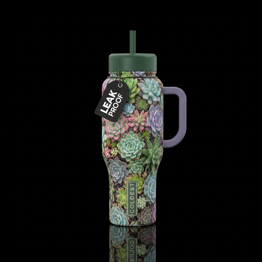 Succulent garden water bottle design