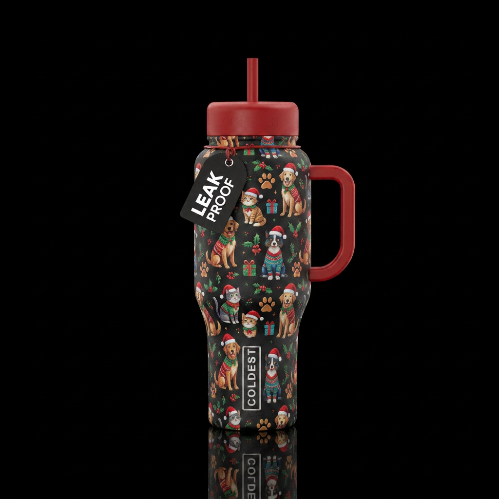 Santa paws water bottle design