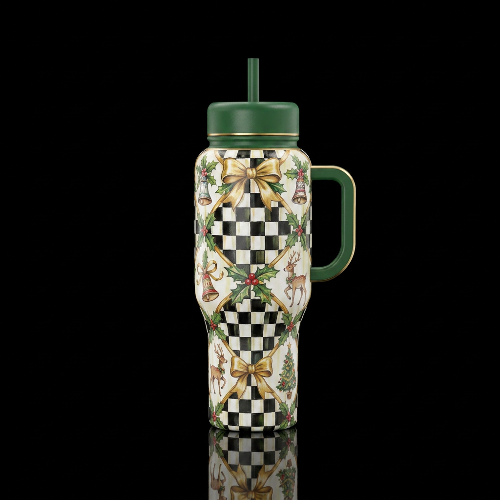 McKenzie Childs Christmas water bottle design