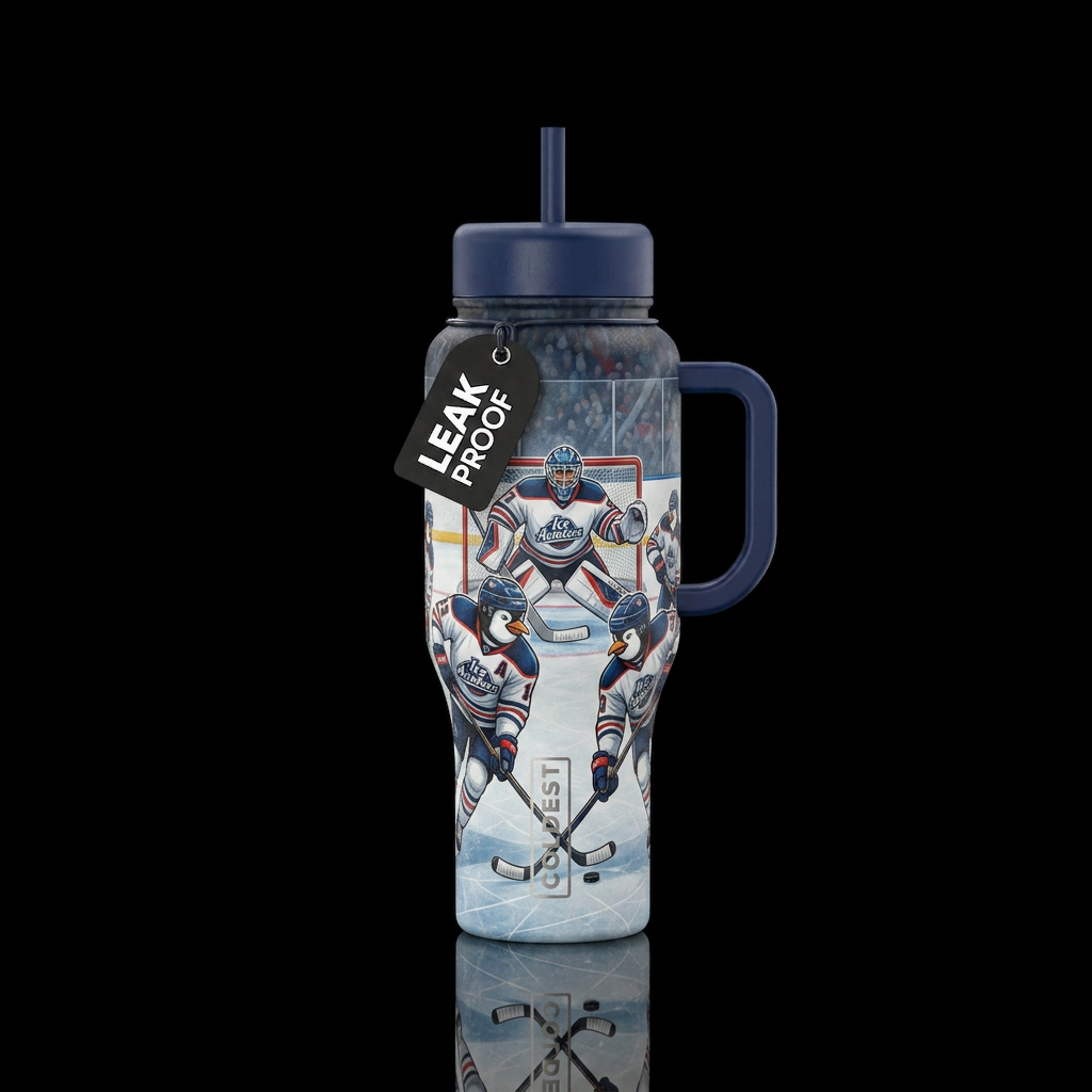Ice hockey penguins water bottle design