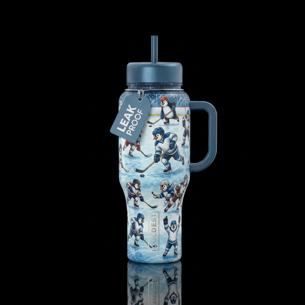 Ice hockey penguins water bottle design