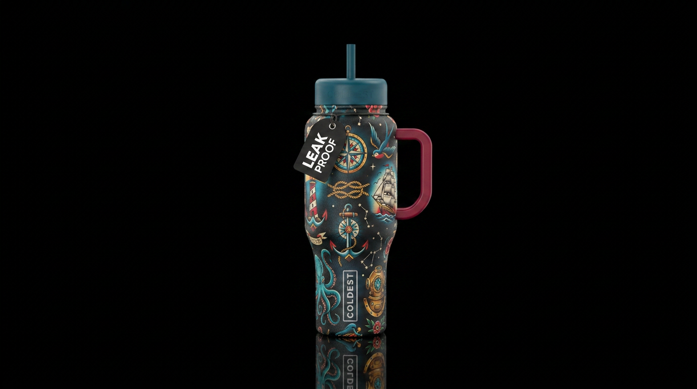 Nautical tattoos water bottle design
