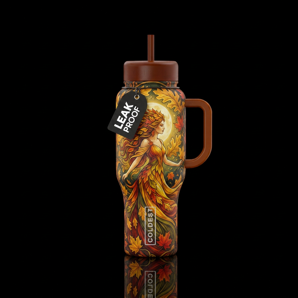 Autumn goddess water bottle design