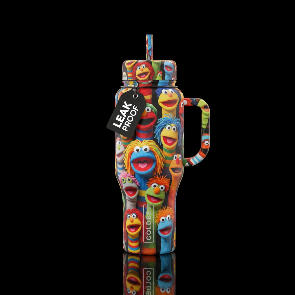 Sock puppets water bottle design