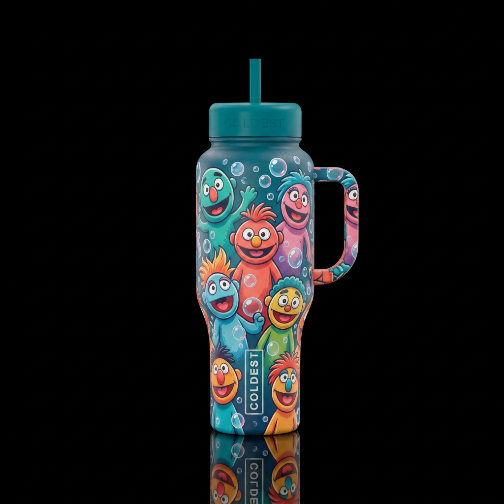 Bubble puppets water bottle design