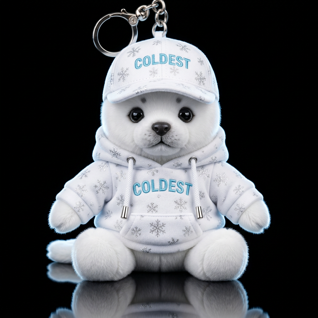 Snow seal pup with sparkly white snowflakes on whit... water bottle design