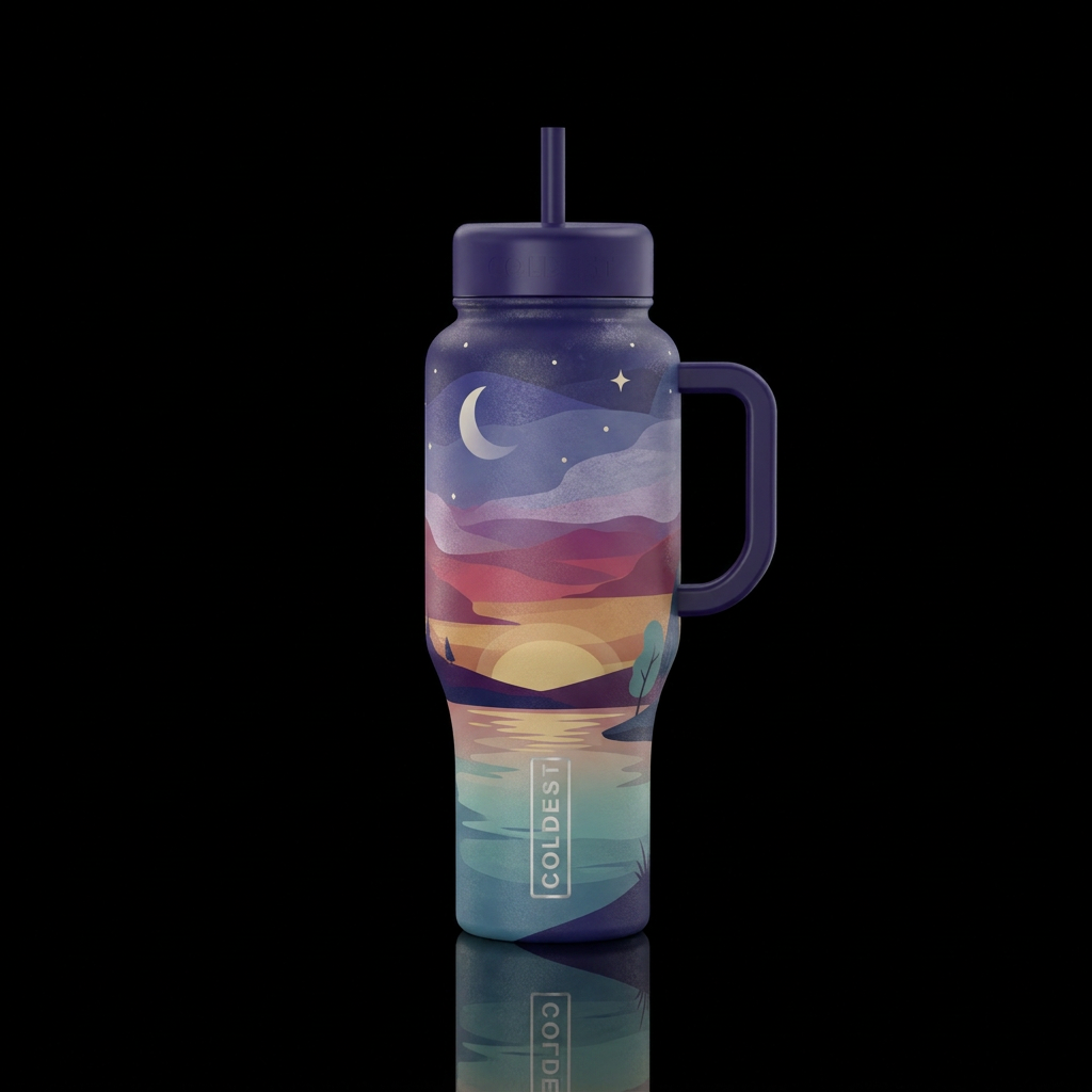 Sleepy end of the day calm colors and vibe water bottle design
