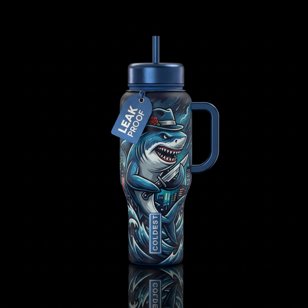 Mack the knife shark water bottle design