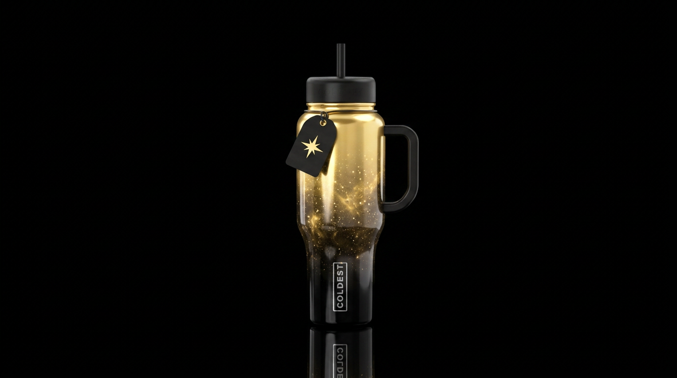Gold on top fades to black on bottom shiny nova water bottle design