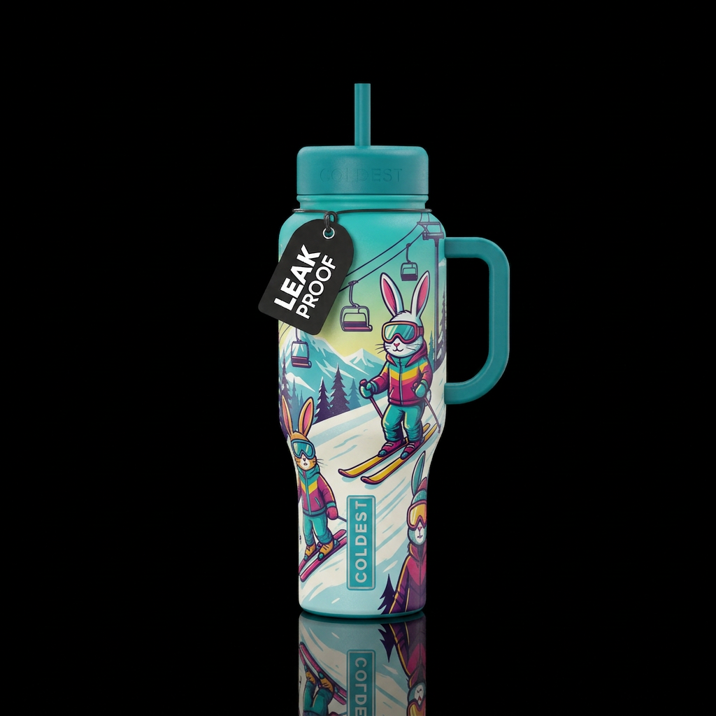 Ski bunnies water bottle design