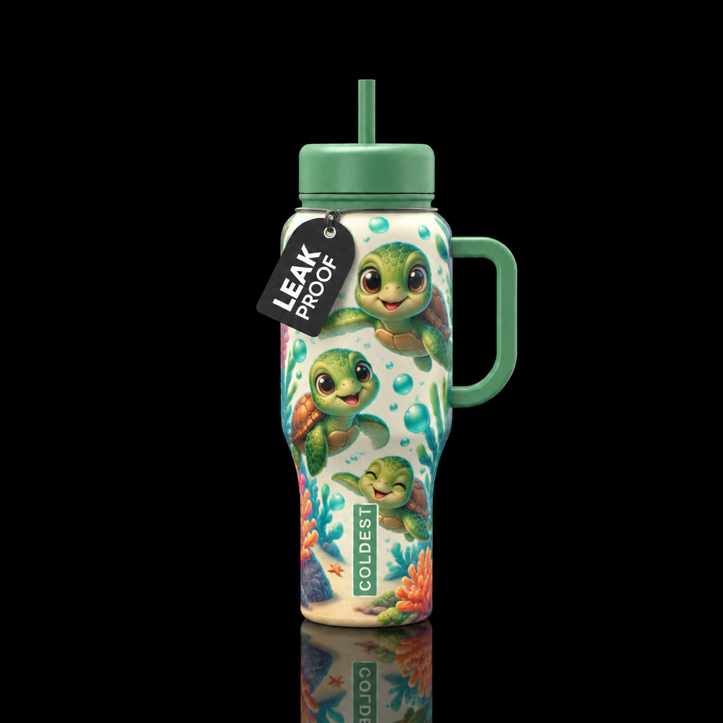 Cartoon Baby turtles water bottle design
