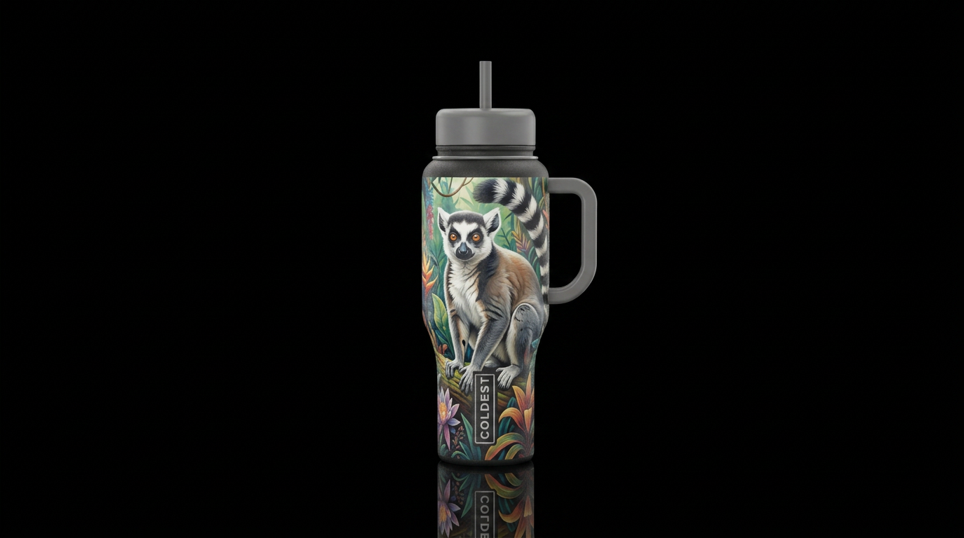 beautiul, painting, stylistic, realism, ring-taile... water bottle design