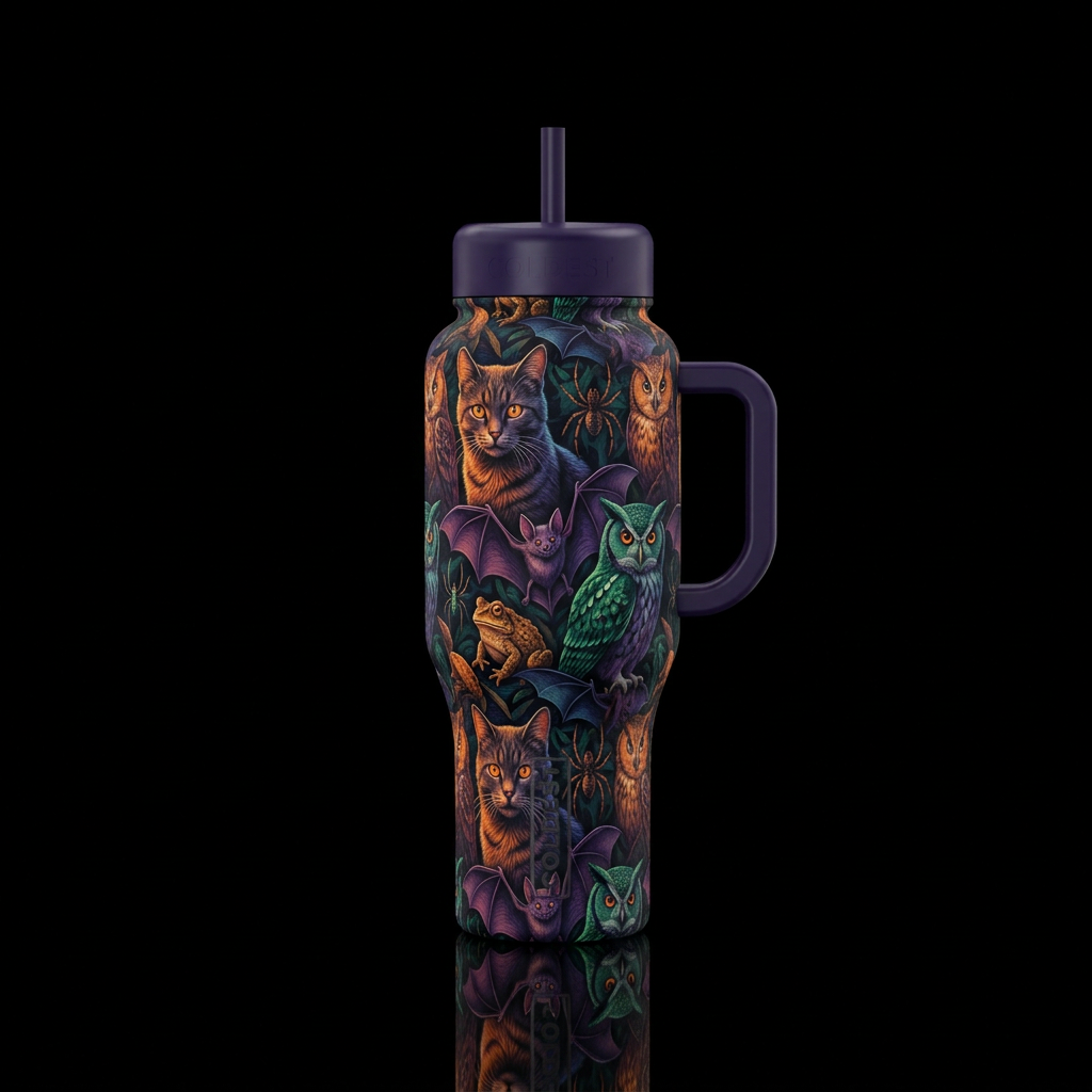 Halloween animals realistic water bottle design