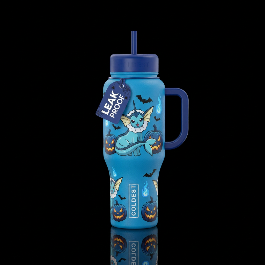 Vaporeon, blue, Halloween water bottle design