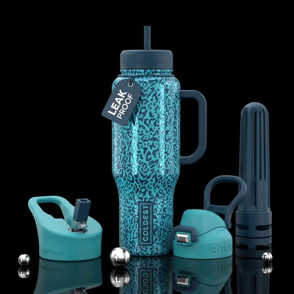 Teal blue and navy blue bottle fun texture design ... water bottle design