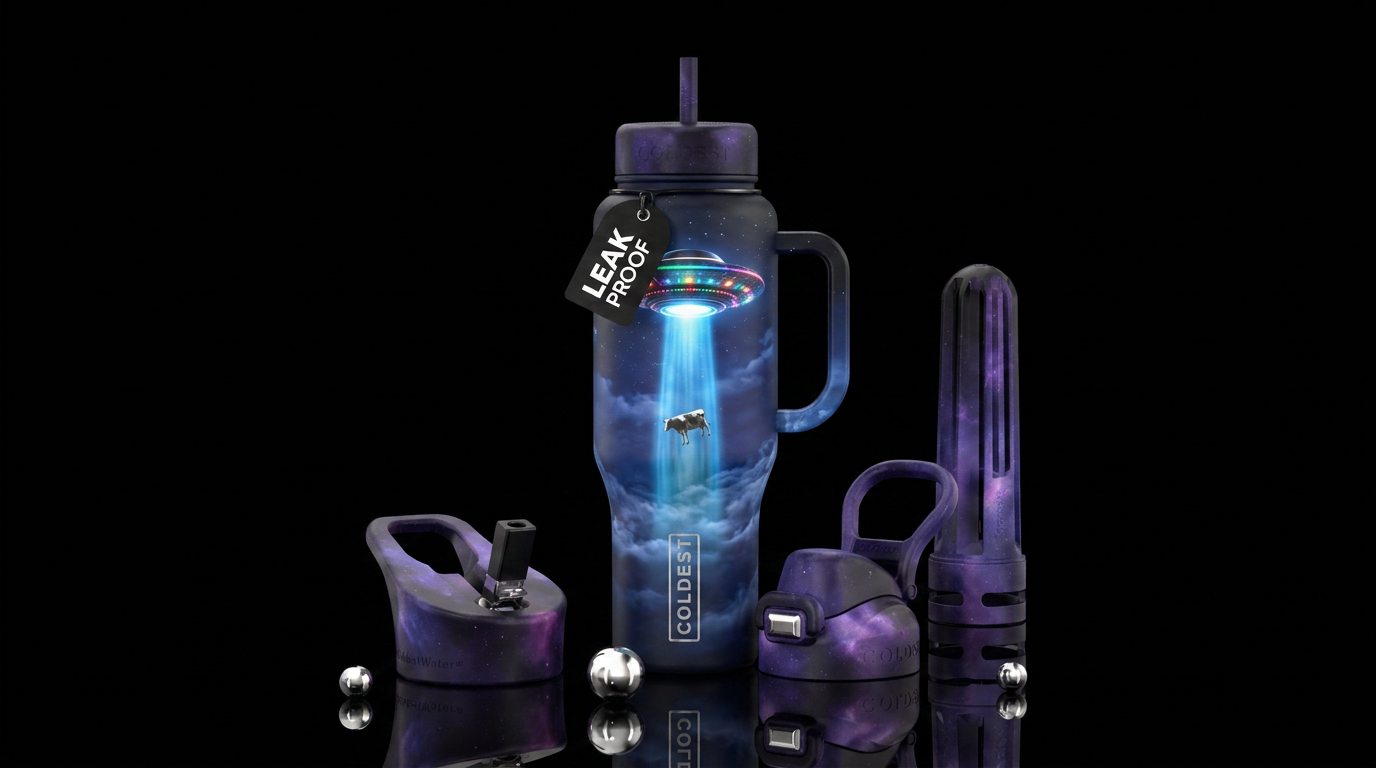 Black bottle with wispy clouds at night time with ... water bottle design