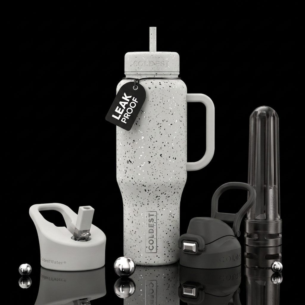 Dull white with silver and black flecks in it water bottle design