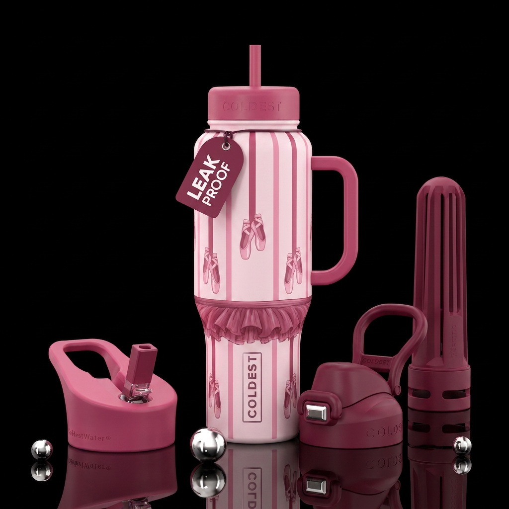 Very light pink bottle with darker vertical stripe... water bottle design