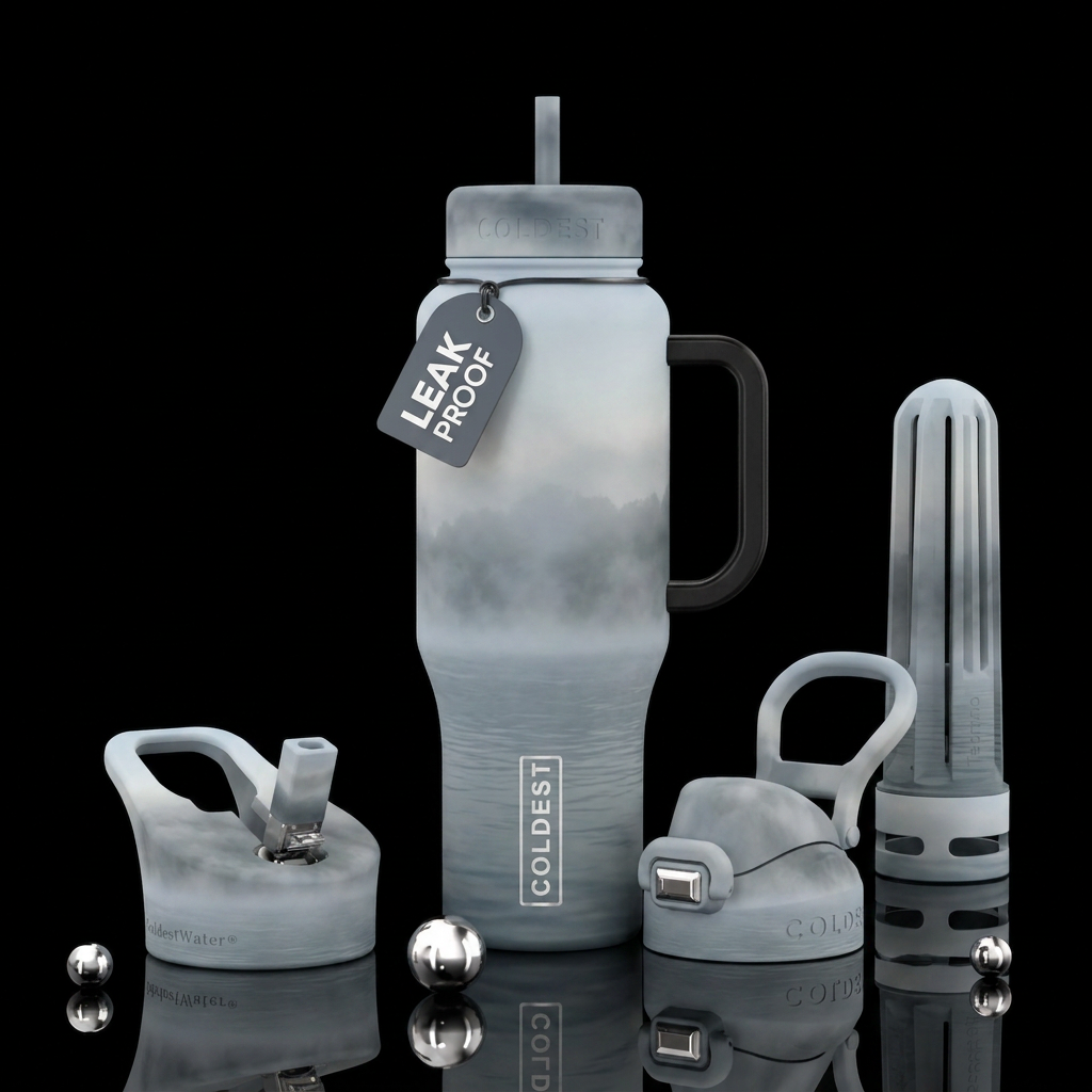 Foggy morning over the water water bottle design