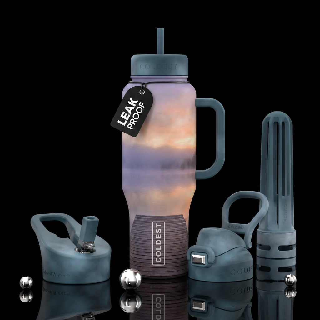 Foggy morning over the water water bottle design
