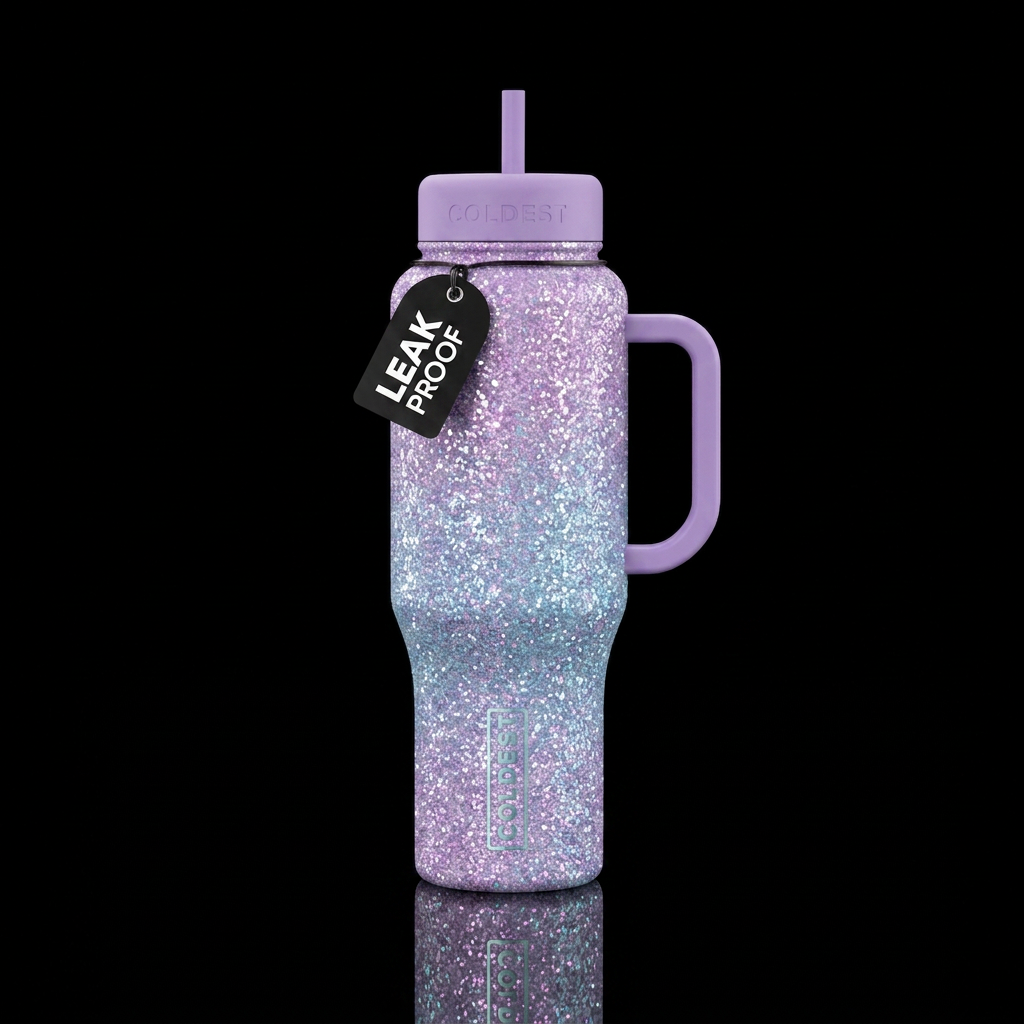 Pastell purple and blue glitter mermaid bottle water bottle design