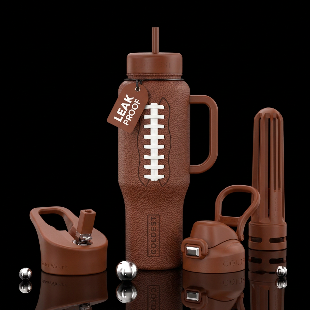 Mane a bottle that looks like it's a football water bottle design
