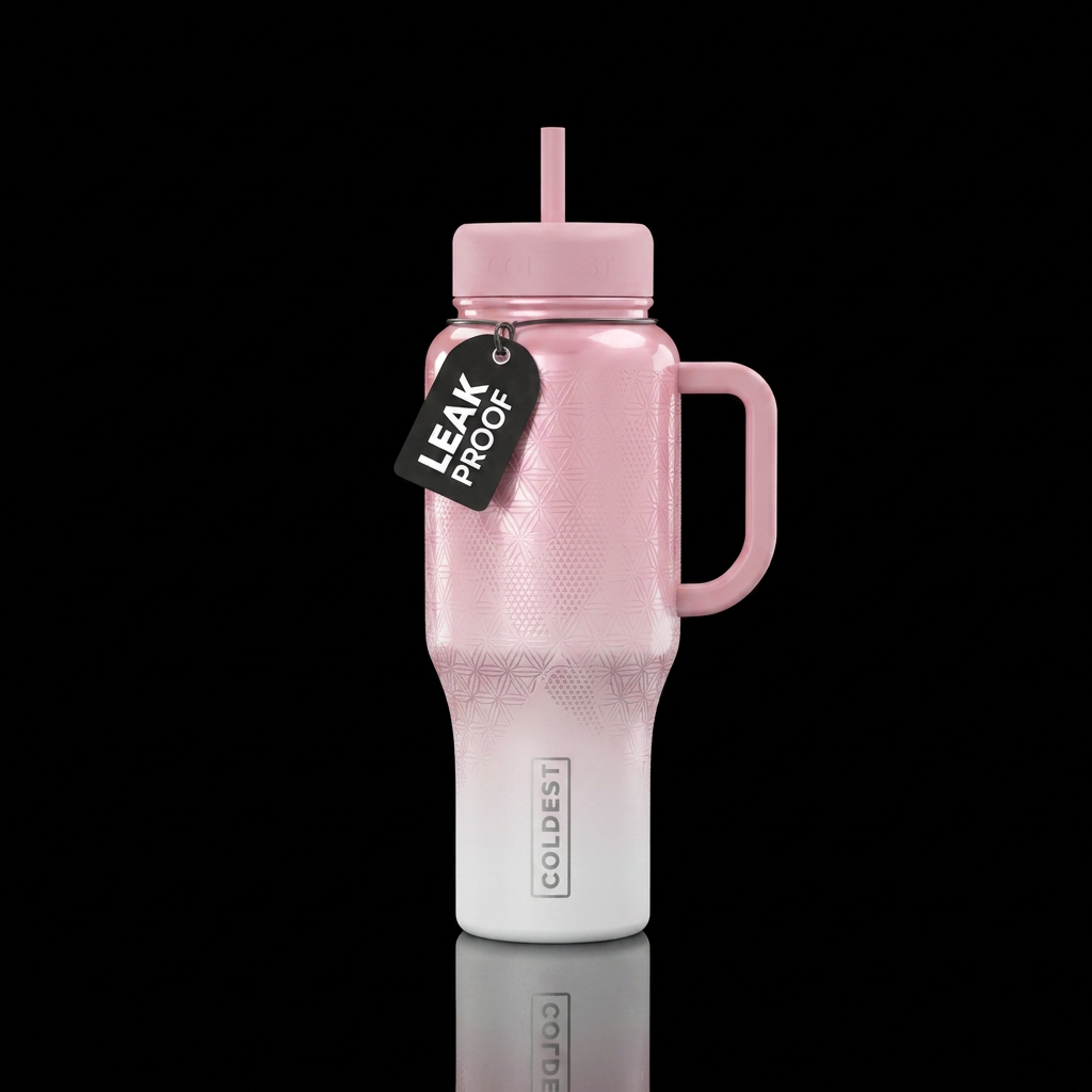 White to light pink color shift matte and shiny mo... water bottle design